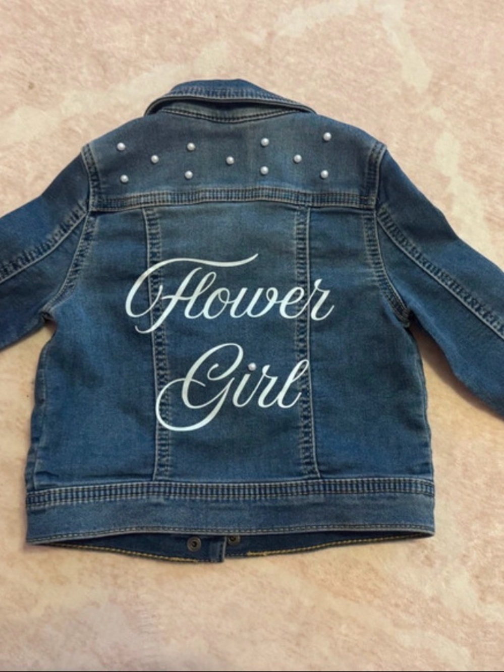 Cat & Jack Blue Denim 'Flower Girl' Jacket with Pearl Studs